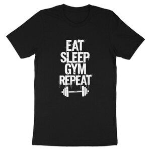 Eat Sleep Gym Repeat T-Shirt | Fitness Motivation Graphic Tee | Black - size M
